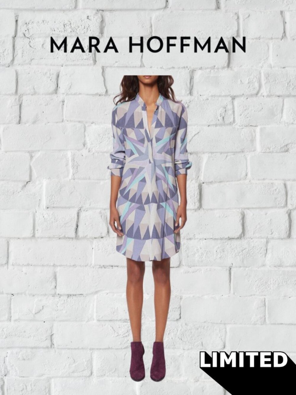 Mara Hoffman | Compass Shirt Dress Purple Blue Geometric Long Sleeve | Small